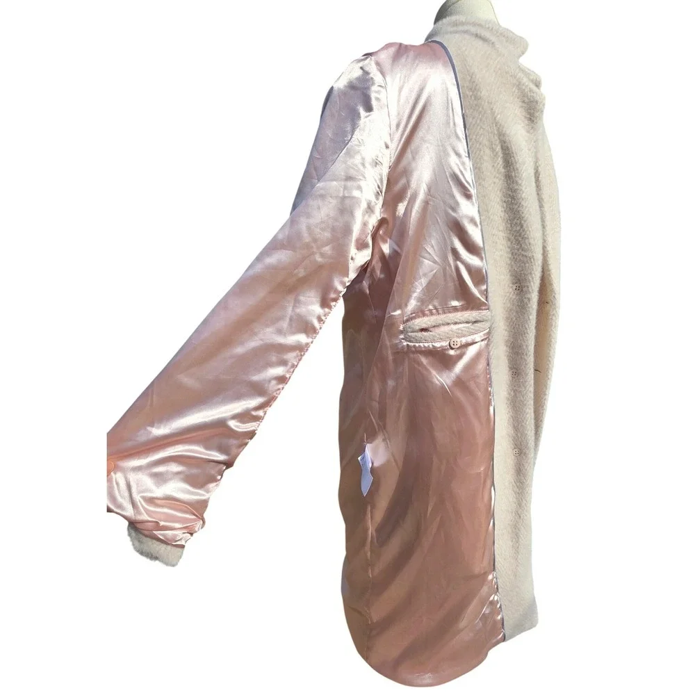 DKNY Overcoat Womens Medium Pink Chevron Notched Lapel Coat